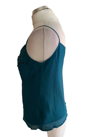 COUNTRY CASUALS JADE GREEN SILK EMBELLISHED CAMISOLE & FRONT TIE TOP SIZE 10