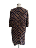 HOBBS NAVY BLUE & TAN PRINT HALF SLEEVE SHIFT DRESS SIZE 12