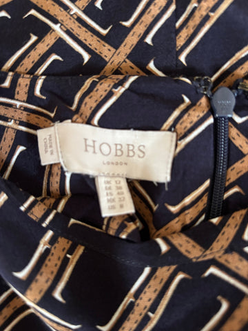 HOBBS NAVY BLUE & TAN PRINT HALF SLEEVE SHIFT DRESS SIZE 12
