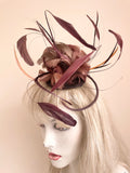 TAILOR MADE BROWN FEATHER & BEADED FASCINATOR ON COMB