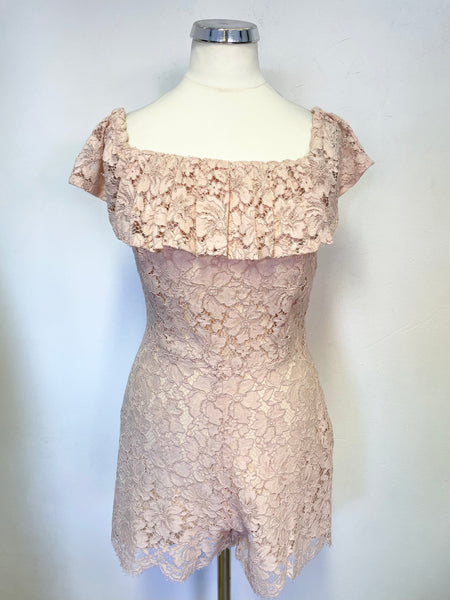 SANDRO PARIS NUDE/ PINK LACE ON/ OFF SHOULDER PLAYSUIT SIZE S