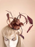 TAILOR MADE BROWN FEATHER & BEADED FASCINATOR ON COMB
