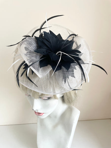 CARINA IVORY & BLACK FEATHER FASCINATOR ON HEADBAND