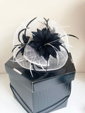 CARINA IVORY & BLACK FEATHER FASCINATOR ON HEADBAND
