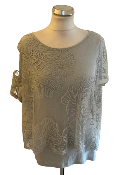PHASE EIGHT GREY BOAT NECK MESH FLORAL OVERLAY TOP  SIZE 12