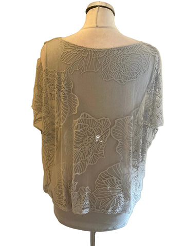 PHASE EIGHT GREY BOAT NECK MESH FLORAL OVERLAY TOP  SIZE 12