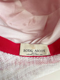 ROYAL ASCOT RED & WHITE FLOWER ,FEATHER & COIL TRIM WIDE BRIM FORMAL HAT