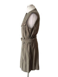 KAREN MILLEN KHAKI GREEN ZIP FRONT SLEEVELESS BELTED DRESS  SIZE 14