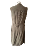 KAREN MILLEN KHAKI GREEN ZIP FRONT SLEEVELESS BELTED DRESS  SIZE 14