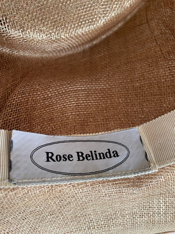 ROSE BELINDA GOLD,BEIGE,BROWN & CREAM FLOWER AND FEATHER TRIM WIDE BRIM FORMAL HAT