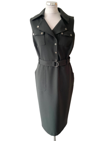 PER UNA SPEZIALE BOTTLE GREEN BELTED SLEEVELESS PENCIL DRESS  SIZE 14