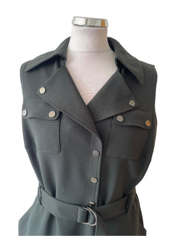PER UNA SPEZIALE BOTTLE GREEN BELTED SLEEVELESS PENCIL DRESS  SIZE 14