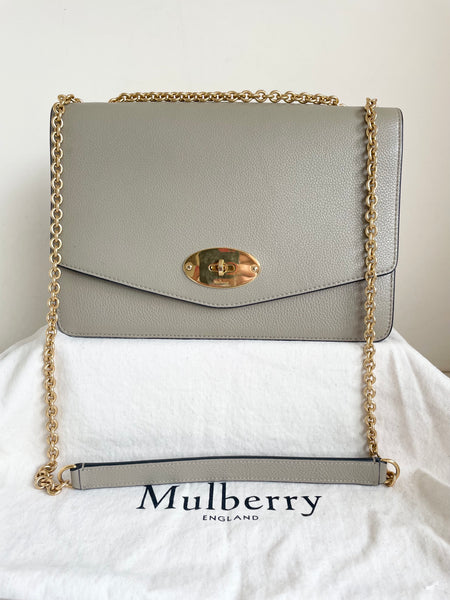 MULBERRY LARGE DARLEY BEIGE CALFSKIN LEATHER CHAIN STRAP SHOULDER BAG