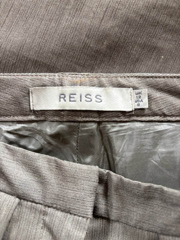 REISS DARK BEIGE MARL SEAMED LEG WIDE CUFFED FORMAL TROUSERS SIZE 12