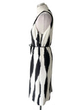 WHISTLES BLACK & IVORY PRINT SLEEVELESS MAXI BELTED DRESS  SIZE 14