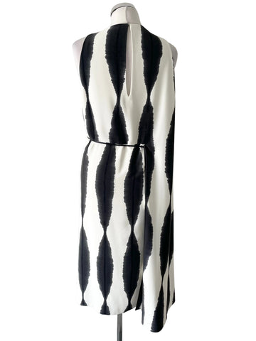 WHISTLES BLACK & IVORY PRINT SLEEVELESS MAXI BELTED DRESS  SIZE 14
