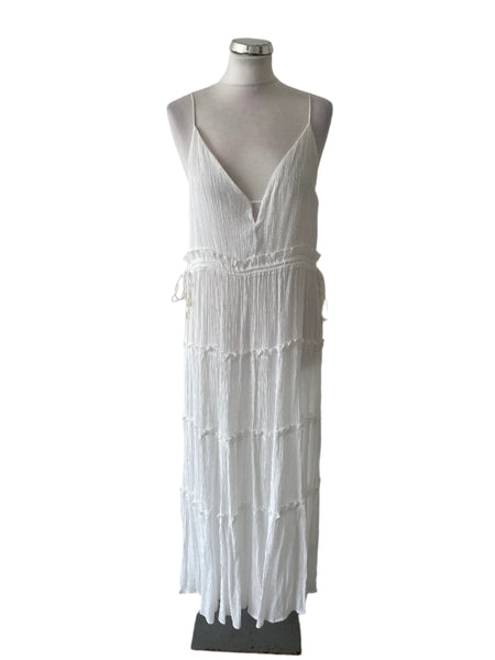 MONSOON WHITE FINE STRAP TIERED MAXI DRESS  SIZE L