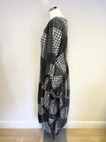 UNBRANDED GREY & WHITE CHECK STRETCH JERSEY 3/4 SLEEVE GATHERED SIDE MIDI DRESS SIZE L