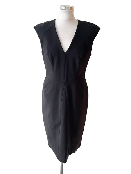 AMANDA WAKELEY BLACK SILK LINED STITCH SEAM DETAILING PENCIL DRESS SIZE 14