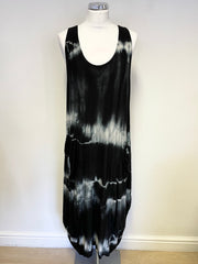 MADE IN ITALY BLACK STRETCH JERSEY TIE DYE SLEEVELESS MIDI DRESS SIZE L