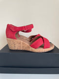 CLARKS CORAL RED LEATHER WEDGE HEEL SANDALS SIZE 4/37 WIDE FIT
