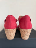 CLARKS CORAL RED LEATHER WEDGE HEEL SANDALS SIZE 4/37 WIDE FIT
