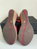 CLARKS CORAL RED LEATHER WEDGE HEEL SANDALS SIZE 4/37 WIDE FIT