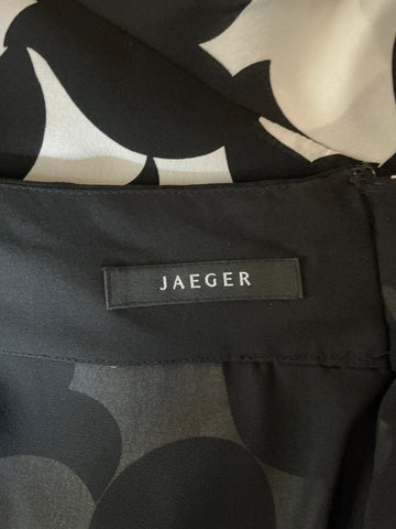 BRAND NEW JAEGER 100% SILK BLACK & WHITE PRINT FRILLED A- LINE SKIRT SIZE 14
