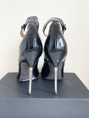 KURT GEIGER BLACK PATENT LEATHER 2 ANKLE STRAP HEELS SIZE 7/40