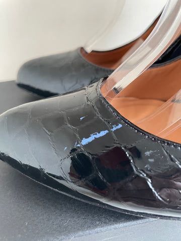 KURT GEIGER BLACK PATENT LEATHER 2 ANKLE STRAP HEELS SIZE 7/40