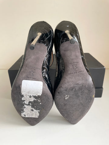 KURT GEIGER BLACK PATENT LEATHER 2 ANKLE STRAP HEELS SIZE 7/40