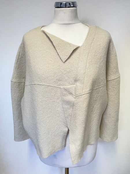 OSKA STONE BRUSHED WOOL CROPPED 3/4 SLEEVE JUMPER SIZE II UK M/L