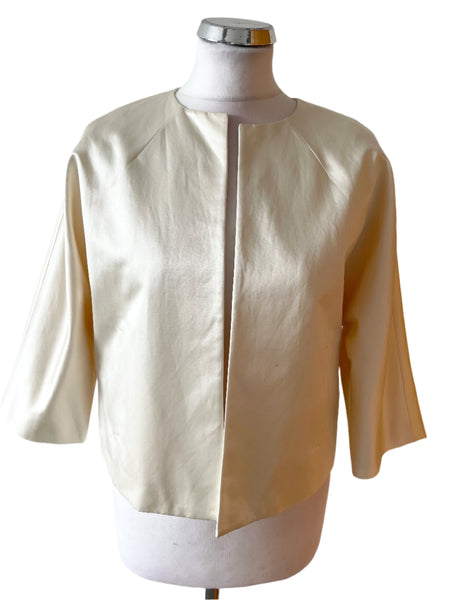 BRAND NEW JAEGER IVORY SATIN COTTON & SILK 3/4 SLEEVE OCCASION JACKET SIZE 10