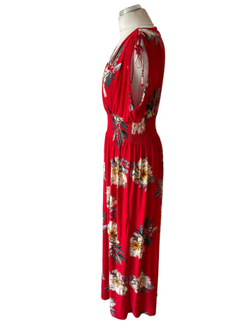 STUDIO RED FLORAL PRINT V NECK SLEEVELESS MAXI DRESS SIZE 16/18