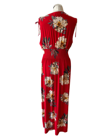 STUDIO RED FLORAL PRINT V NECK SLEEVELESS MAXI DRESS SIZE 16/18