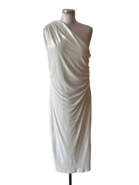 BRAND NEW ZARA WHITE ONE SHOULDER RUCHED SIDE MIDI DRESS  SIZE XXL