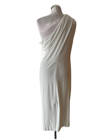 BRAND NEW ZARA WHITE ONE SHOULDER RUCHED SIDE MIDI DRESS  SIZE XXL