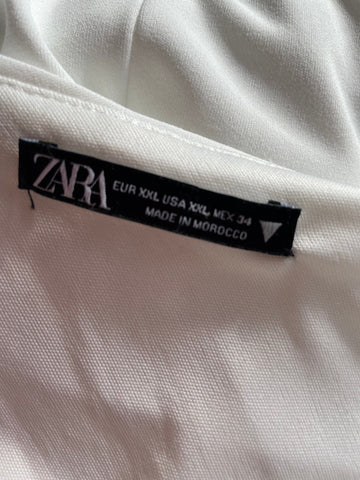 BRAND NEW ZARA WHITE ONE SHOULDER RUCHED SIDE MIDI DRESS  SIZE XXL