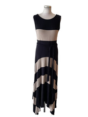 PHASE EIGHT BLACK & BEIGE STRIPE STRETCH JERSEY SLEEVELESS MAXI DRESS SIZE 14