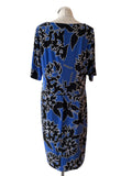 ANTHOLOGY BLUE & BLACK PRINT BOAT SHORT SLEEVED STRETCH JERSEY DRESS SIZE 18