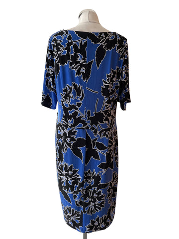 ANTHOLOGY BLUE & BLACK PRINT BOAT SHORT SLEEVED STRETCH JERSEY DRESS SIZE 18