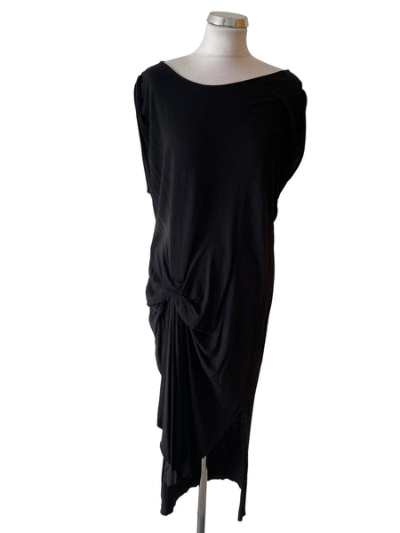 ALL SAINTS BLACK RIVERA TAVI JERSEY MIDI SHIFT DRESS SIZE L
