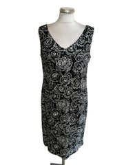 PRECIS PETITE BLACK & WHITE FLORAL PRINT PENCIL DRESS SIZE 14
