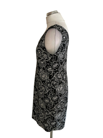 PRECIS PETITE BLACK & WHITE FLORAL PRINT PENCIL DRESS SIZE 14