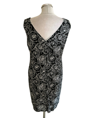 PRECIS PETITE BLACK & WHITE FLORAL PRINT PENCIL DRESS SIZE 14