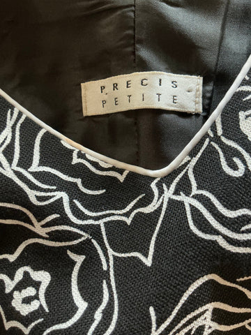 PRECIS PETITE BLACK & WHITE FLORAL PRINT PENCIL DRESS SIZE 14
