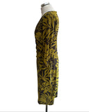 JAMES LAKELAND BROWN & LIME GREEN JERSEY STRETCH WRAP STYLE DRESS SIZE 44 UK 12