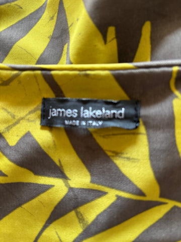 JAMES LAKELAND BROWN & LIME GREEN JERSEY STRETCH WRAP STYLE DRESS SIZE 44 UK 12