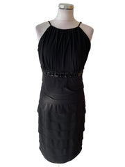 FRANK LYMAN BLACK BEAD TRIM FINE STRAP TIERED LAYERED SPECIAL OCCASION DRESS  SIZE 10
