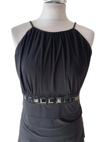 FRANK LYMAN BLACK BEAD TRIM FINE STRAP TIERED LAYERED SPECIAL OCCASION DRESS  SIZE 10